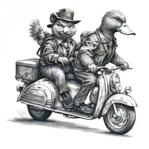 Duck And Bear Are Riding A Scooter