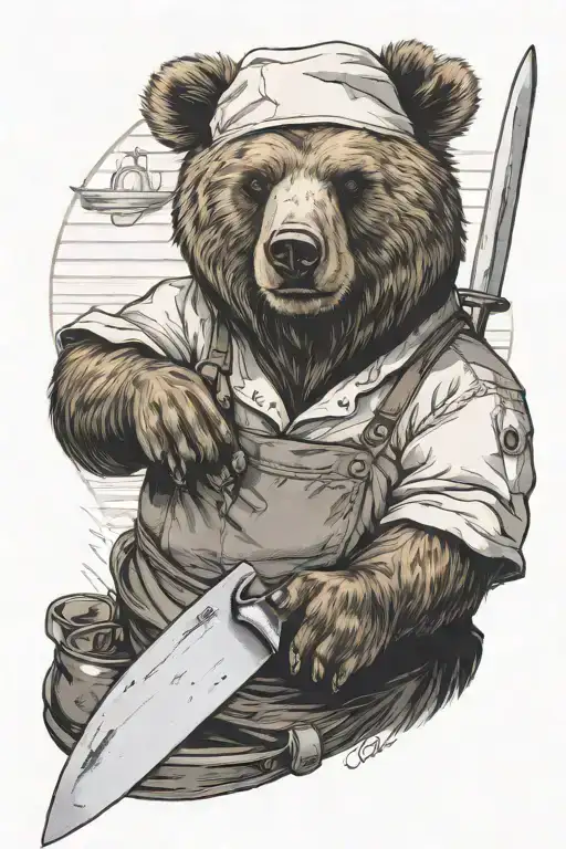 A Sarcastic Bear Who Is A Professional Chef Holding A Chef Knife