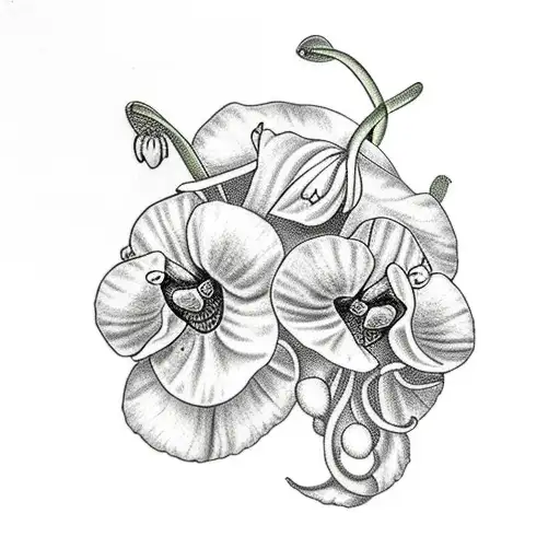 Sweet Pea And Snow Drop Growing From The Same Vine