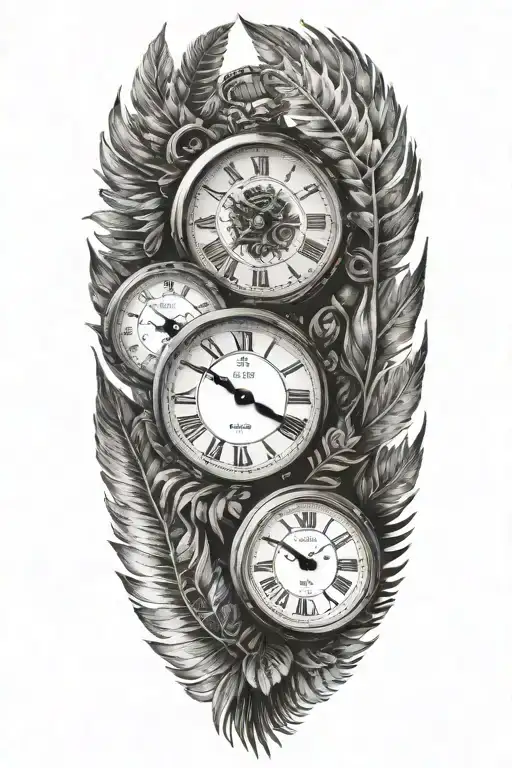 Clock Face Surronded By Silver Ferns