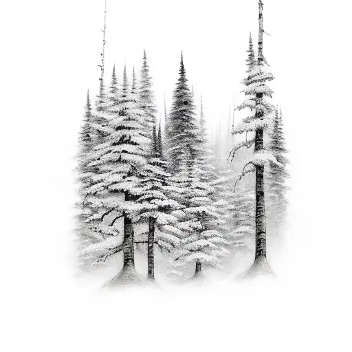 Tattoo Of A Hauntingly Beautiful North American Forest With A Touch Of Emo Cartoon Art