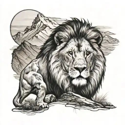 Lion With Moutain Range Outline