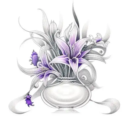 A Thin Lined Minimalist Tattoo Of An Old Style Italian Vase With Lavender And Lilys