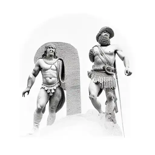 Gladiator Person And Roman Statue Person Interlocked