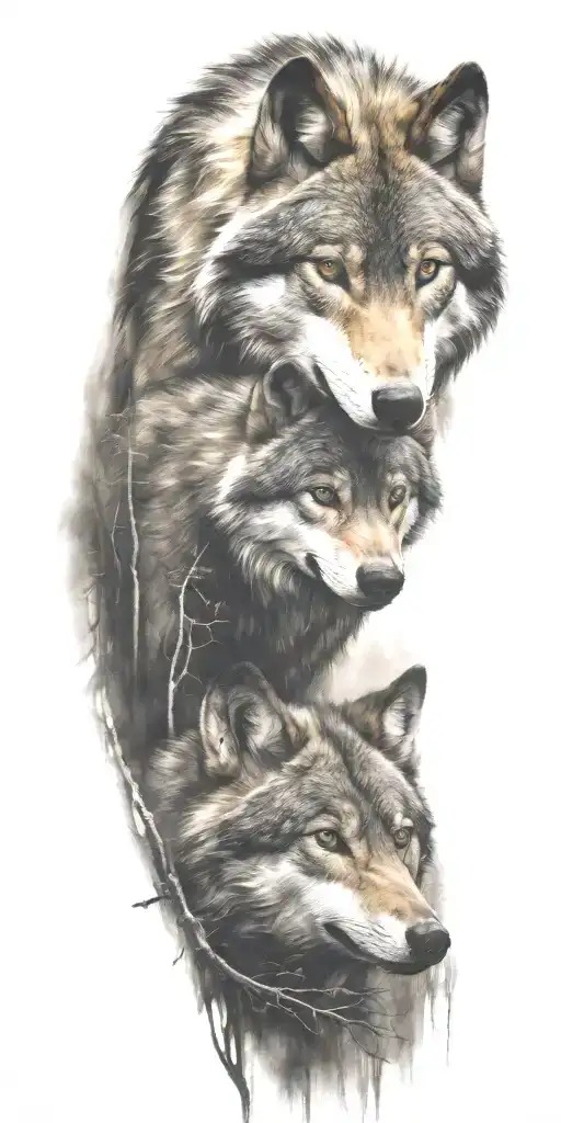 Wolf And Cub In Forest