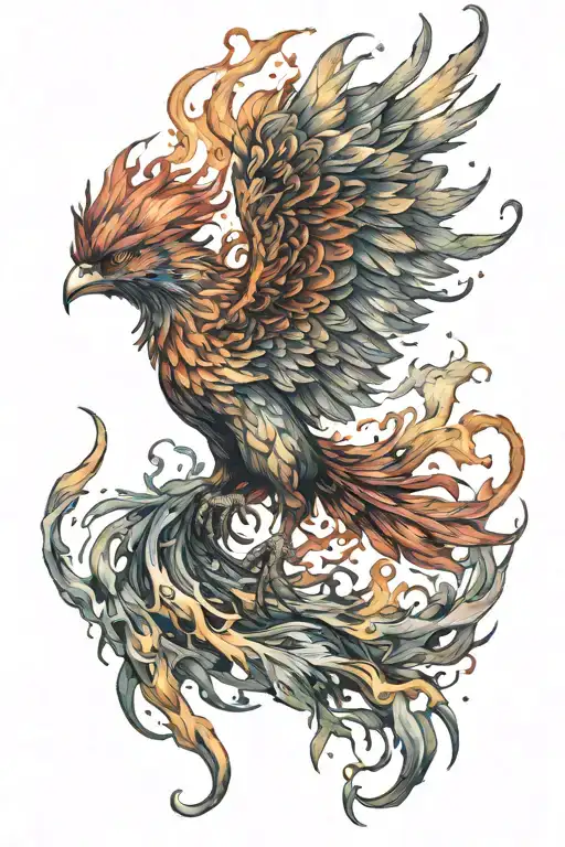 Realistic Pheonix Bursting From Watercolor Flames