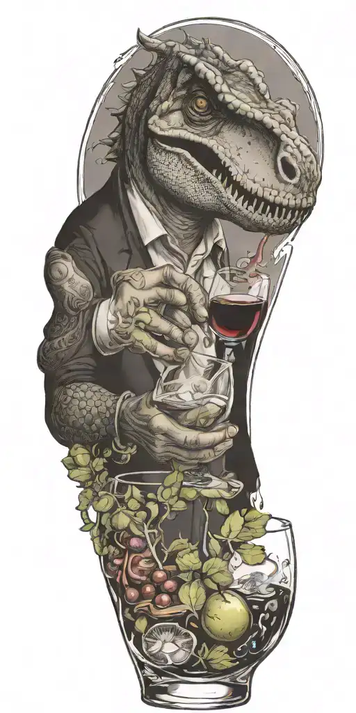 Aquarius Dinosaur Drinking Wine With Elements Of Food Service