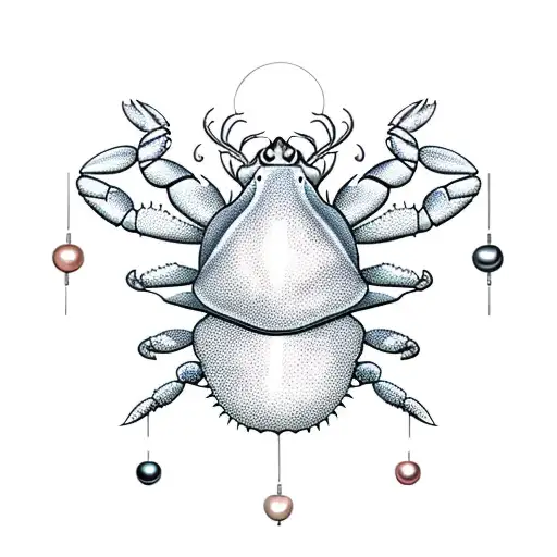 Crab With First Quarter Moon And Dripping Pearls