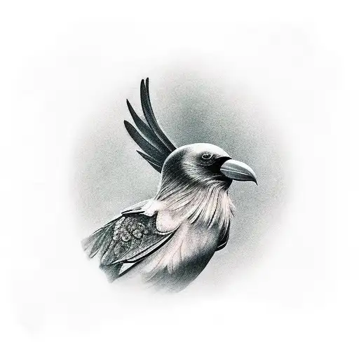 Dead Crow Covered In Mushrooms