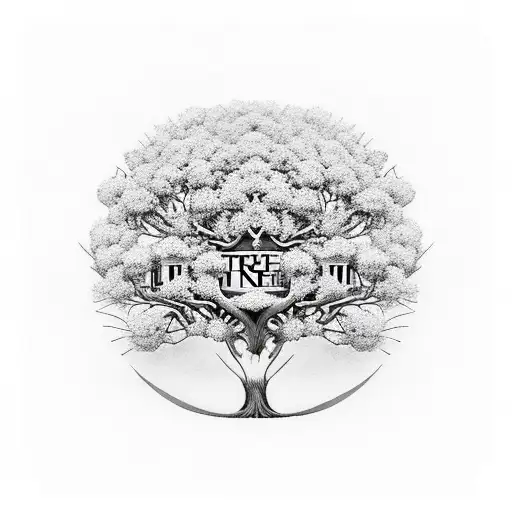 Tree Of Life Surrounded By Buildings