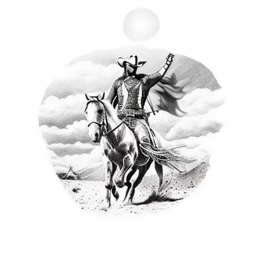 Arthur Morgan Riding A Horse In A Wild West Landscape With The Sunset