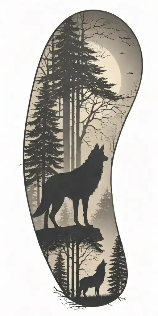 A Stylized Silhouette Of A Veteran Standing In A Forest With A Wolf And Eagle By His Side