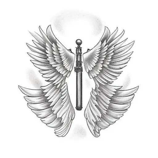 2 Angel Wings With Grandfather Clock Behind