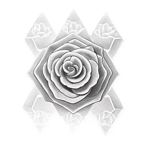 3 Hexagons With A Rose And Geraniums