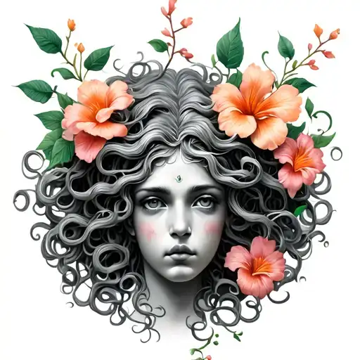 Medusa Surrounded By Flowers And Vines