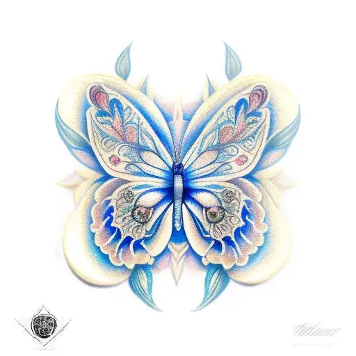 Rose And Blue Butterfly