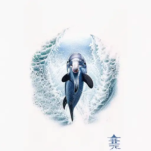 A Playful Dolphin Jumping Over With Waves