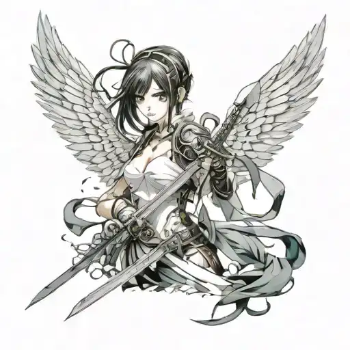 Anime Girl With Sword And Wings