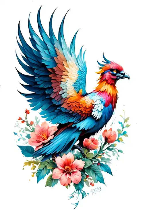 Flowers And A Delicate And Feminine Phoenix