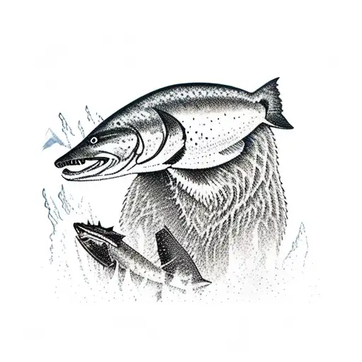 A Grizzly Bear Catching Salmon In A River