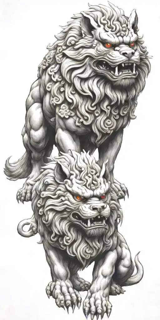 2 Japanese Traditional Foo Dogs Standing Guard