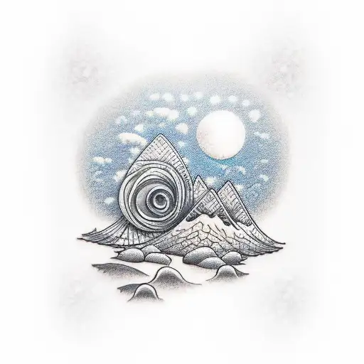 A Picture Of A Simple Seashell With Art Of A Mountain Beach Sunrise Inside