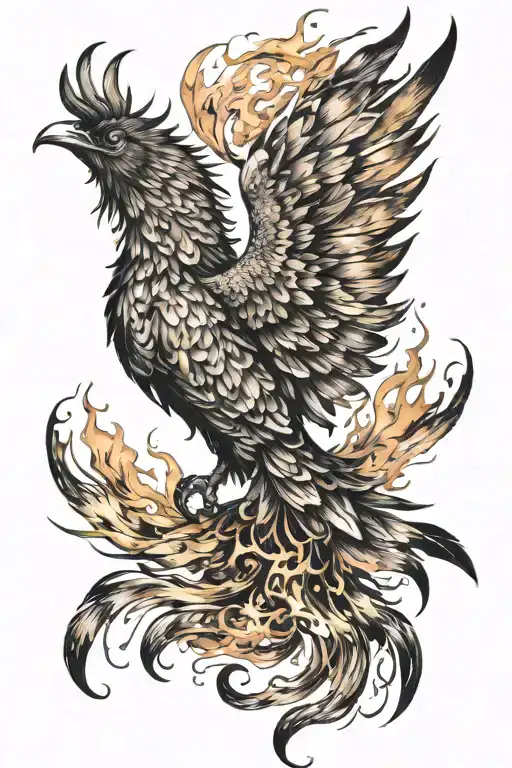 Realistic Beautiful Pheonix Bursting From Watercolor Flames Two Wings