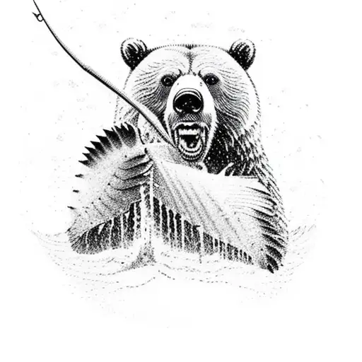 A Grizzly Bear Catching A Fish In A Rushing River