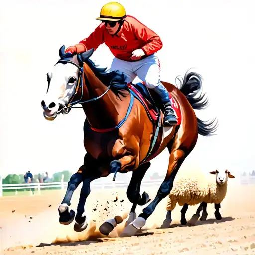 Harness Racing With A Sheep Being Sheared In The Background