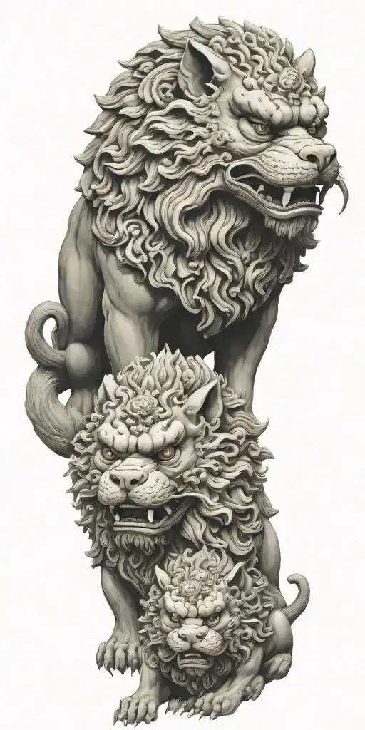 2 Japanese Traditional Foo Dogs Standing Guard