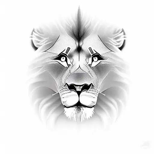 Lions Face With A Background Of Lion Looking Down To Its Cub