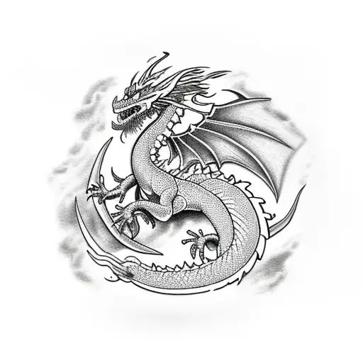 Fire Dragon With Blade And Time