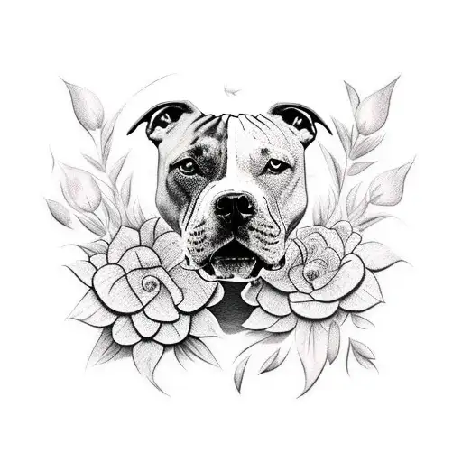 Pit Bull With Abstract Flowers