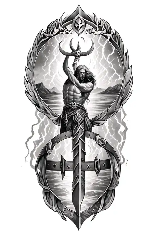 Viking Symbol And Lightining Storm And Belt And Nature