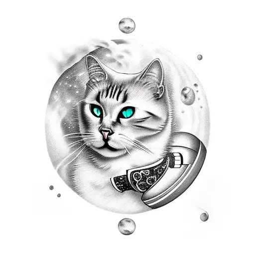 Black Cat With A Wine Glass Floating In Outer Space