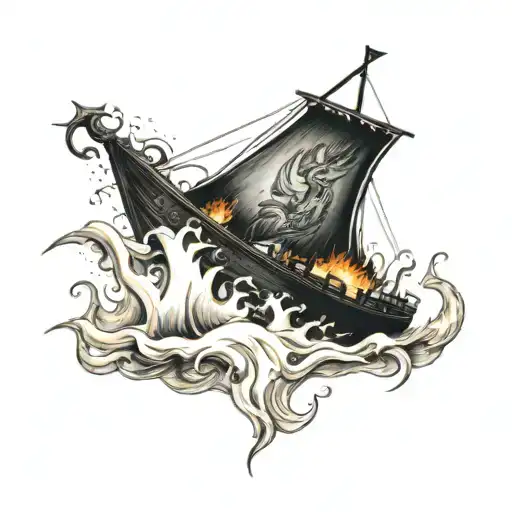 Vikings Boat On Fire