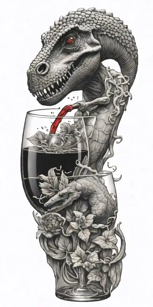 Aquarius Dinosaur Drinking Wine With Elements Of Food Service And Ancient Greece