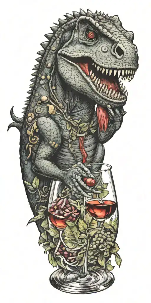 Aquarius Dinosaur Drinking Wine With Elements Of Food Service