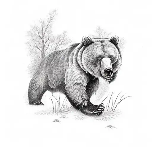 Intricate Realism Nature Scene Tattoo Of A Brown Bear And A Butterfly And Two Cardinals