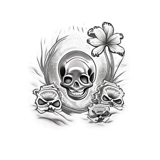 Tattoo About A Skeleton With Hawaiian Shirt That Lays On The Hawaiian Beach Next To A Tikki Totem