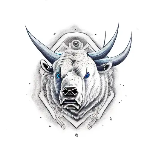 Bull With Blue Eyes And Bear And Book With Dates