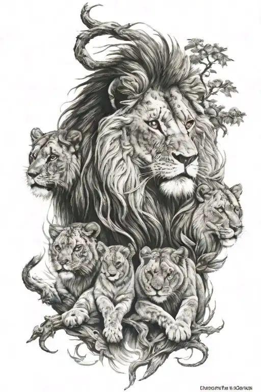 Lion Protecting His Family