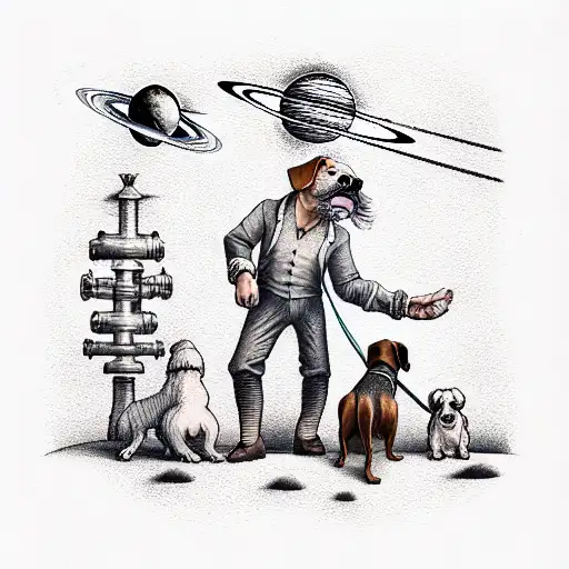 A Man With A Dog Look At The Parade Of Planets In The Sky