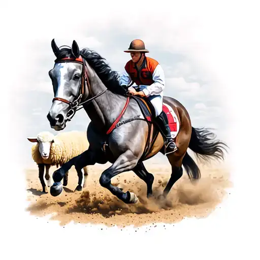 Harness Racing Horse With A Sheep Being Sheared In The Background