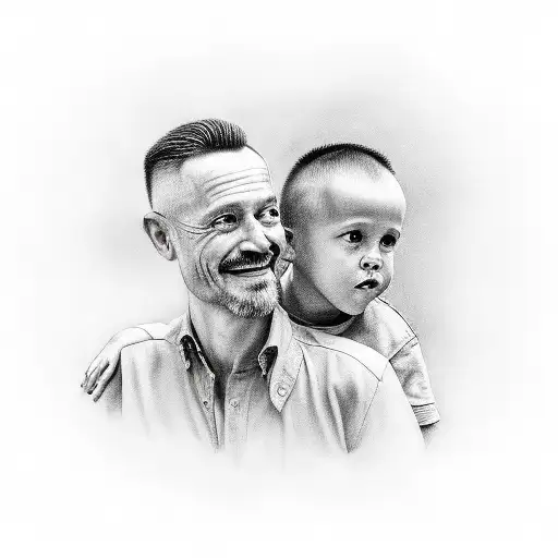 A Realistic Portrait Of A Father And Son Sharing A Special Moment Together