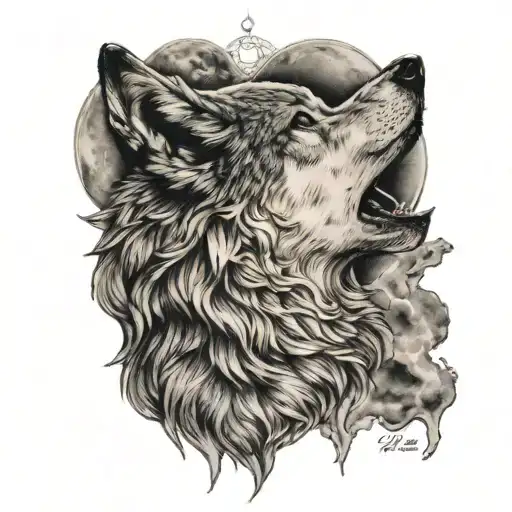 Wolf Howling At Full Moon Merging Together