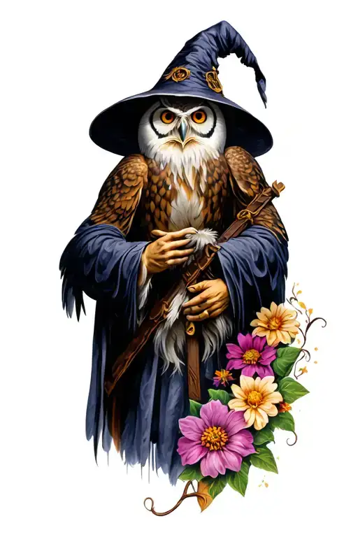 Wizard With An Owl With Flowers