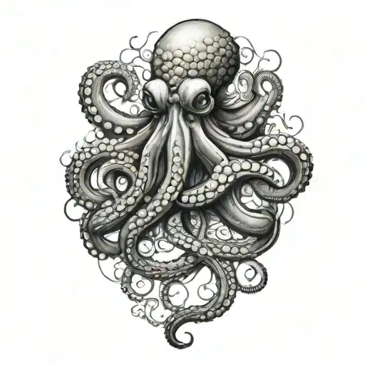 Octopus On The Shoulder With Tentacles On The Ribs And Chest