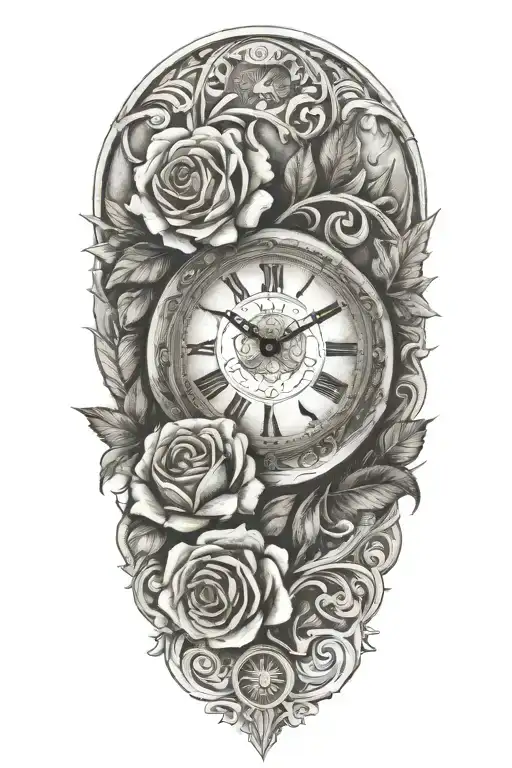 Rose Clock Tribal Silver Fern