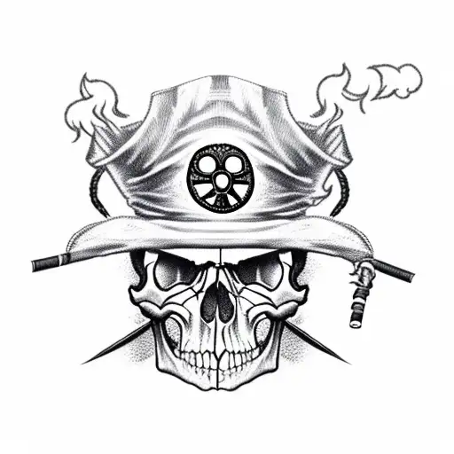 Skull With Pirate Hat Smoking And Trees Background